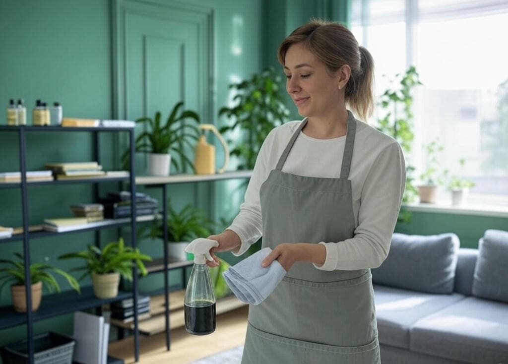 жінка клінер в процесі екологіного клінінгу